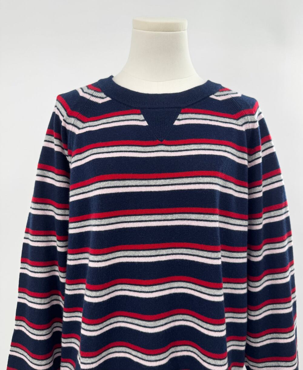J Crew 100% Cashmere Striped Sweatshirt Sweater Navy Oversized Knit L NWT
